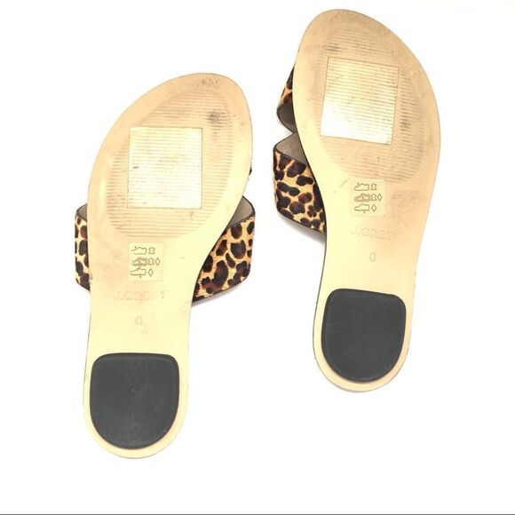 J. Crew Size 6 Leopard Print Calf Hair Slide Sandal Crossover Strap Animal Print - Picture 5 of 8